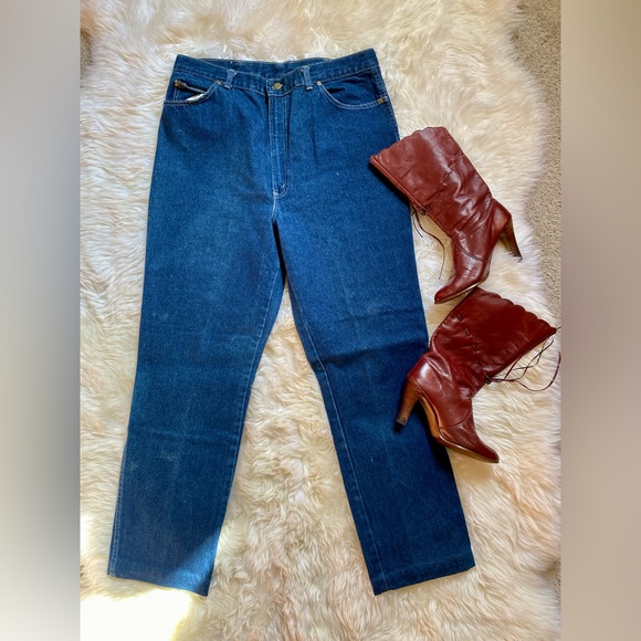 SOLD!💥Vintage High-Rise Flattering Chic Mom Jeans, Dark Wash, 80s 90s, 34 Waist - Picture 8 of 13